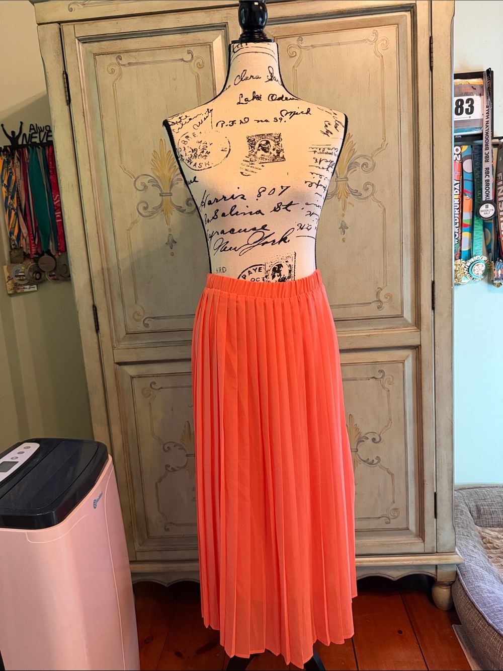 Flowing Coral Pleated Midi Skirt